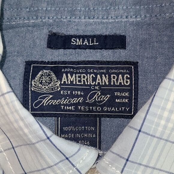 American Rag Blue & White Plaid Long Sleeve Shirt - Picture 5 of 6